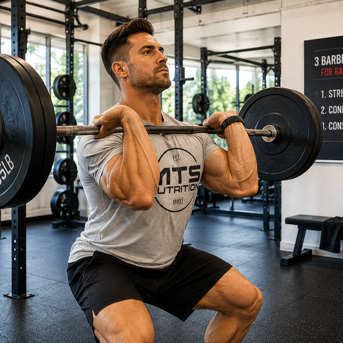 Focused Front Rack Squat in a Bright Gym