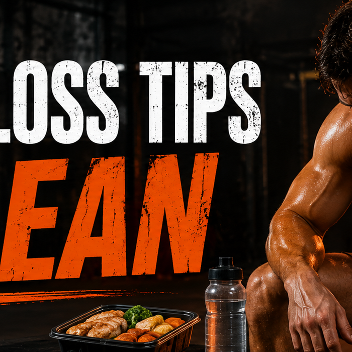 Lean athlete recovering after training with text 49 Fat Loss Tips – Get Lean