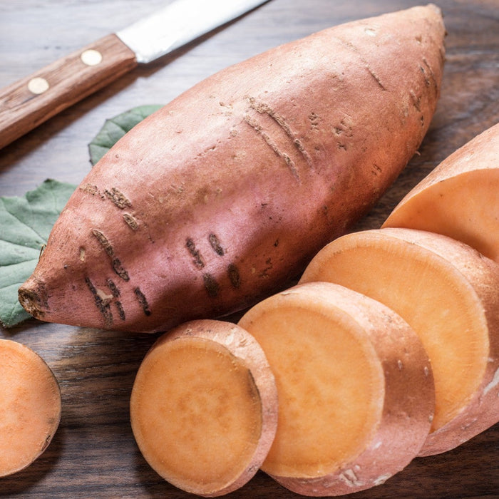 Roasted sweet potato showing its calorie count