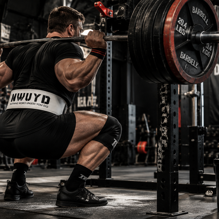 Cinematic Powerlifting Squat in Industrial Gym