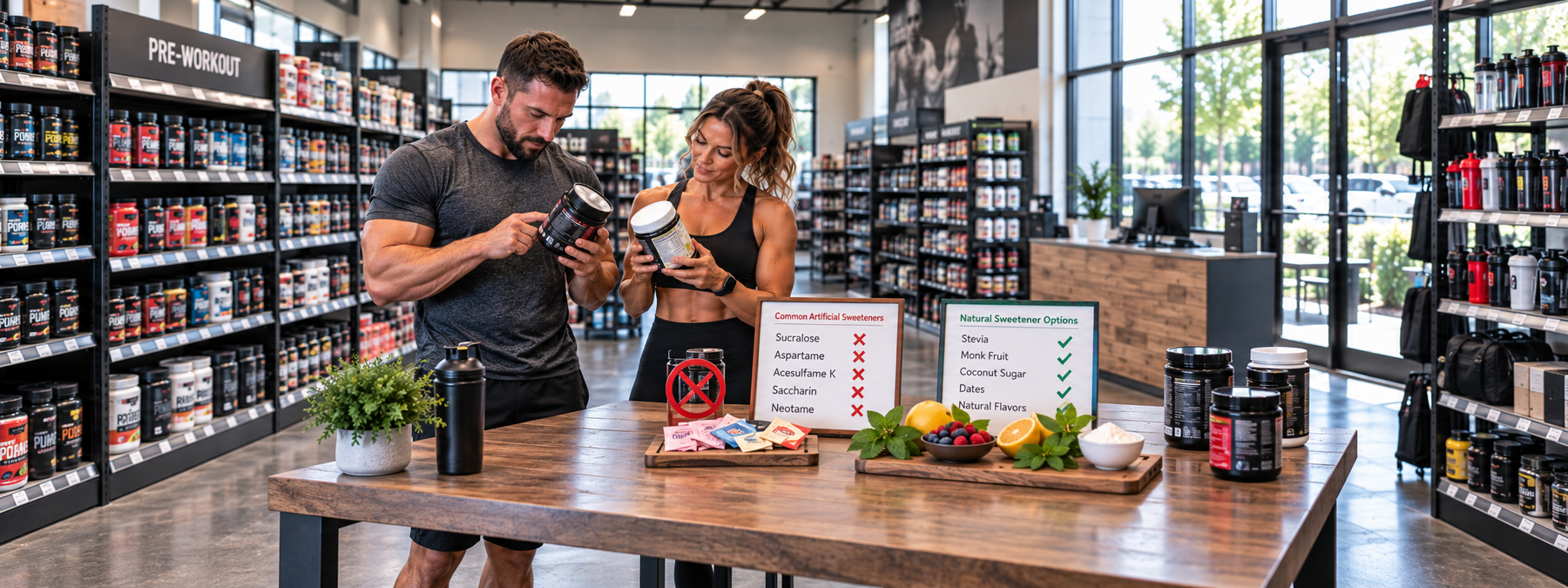 Comparing Natural Sweetener Options in a Supplement Store