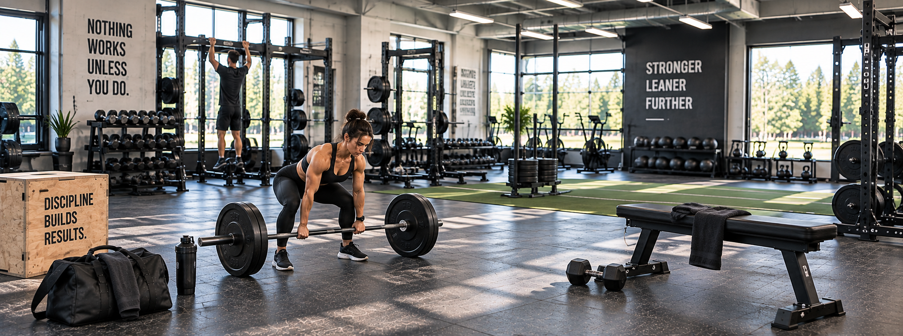 Focused Deadlift in a Sunlit Gym