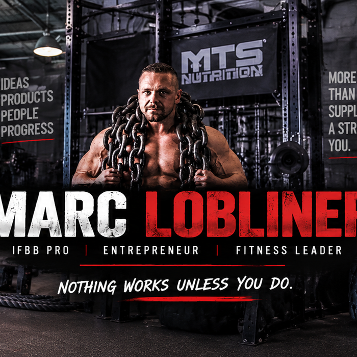 Marc Lobliner featured in a three-image fitness collage showcasing his career as an IFBB Pro, entrepreneur, and fitness leader.