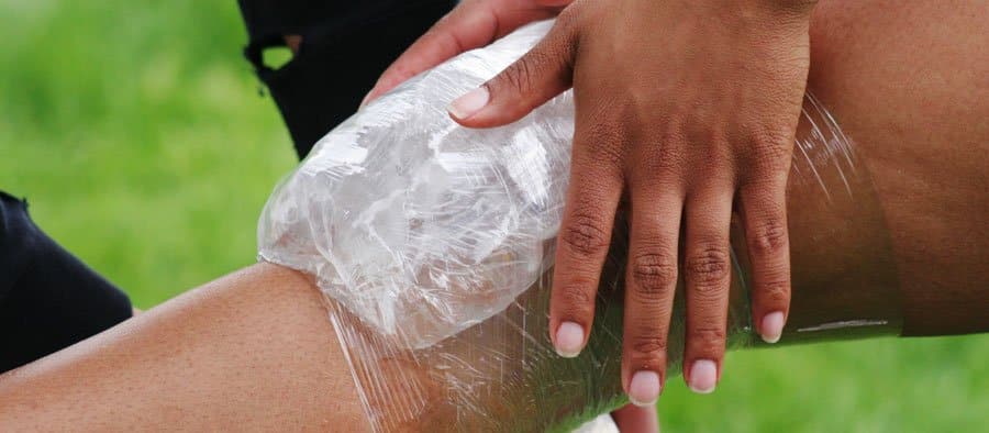 Ice packs used to treat a workout injury