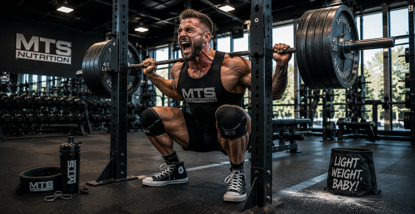 Intense Barbell Squat in a Modern Gym