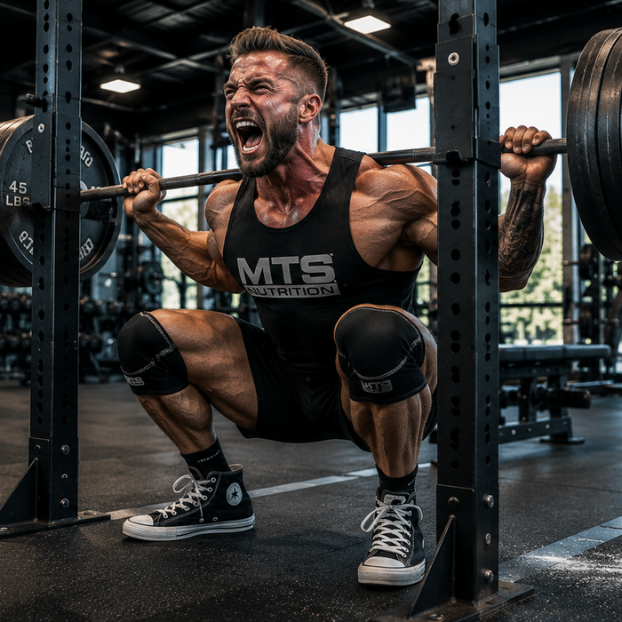 Intense Barbell Squat in a Modern Gym