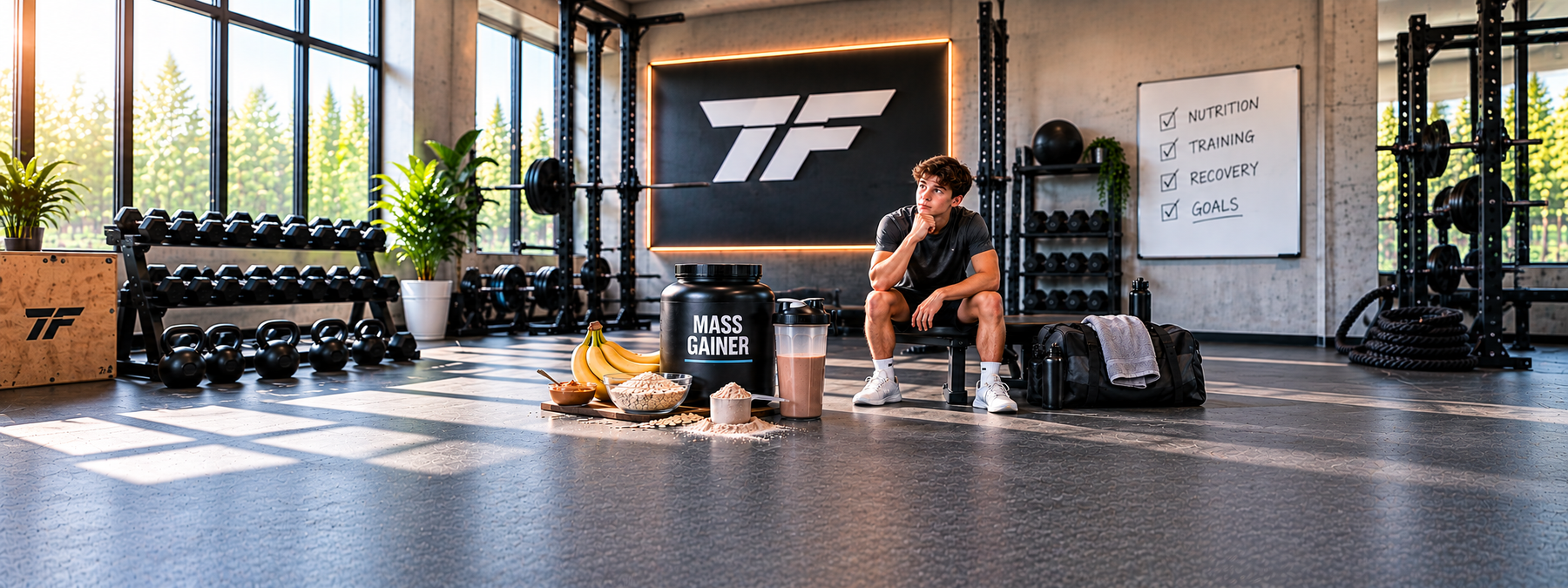 Mass Gainer Mindset in a Sunlit Gym