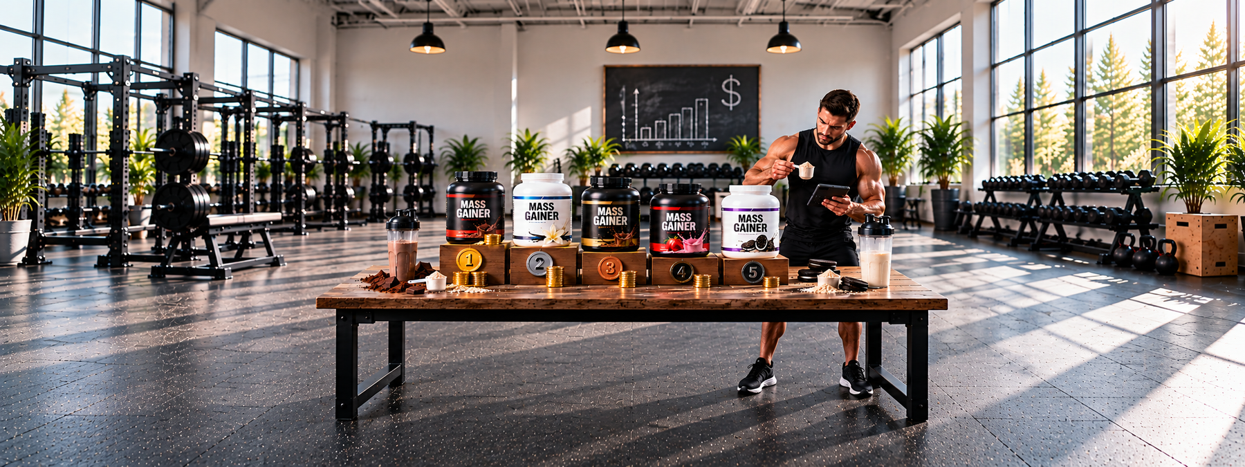 Mass Gainer Showcase in a Sunlit Gym