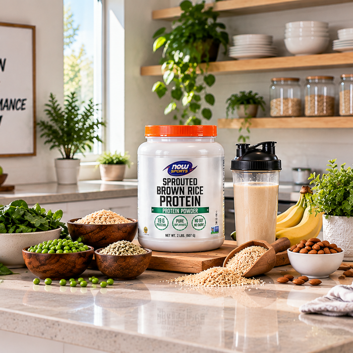 NOW Sports Sprouted Brown Rice Protein with plant-based protein sources