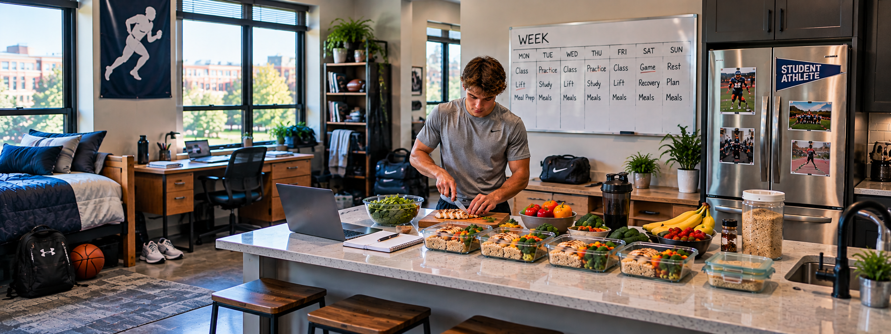 Student Athlete Meal Prep in Dorm Kitchen