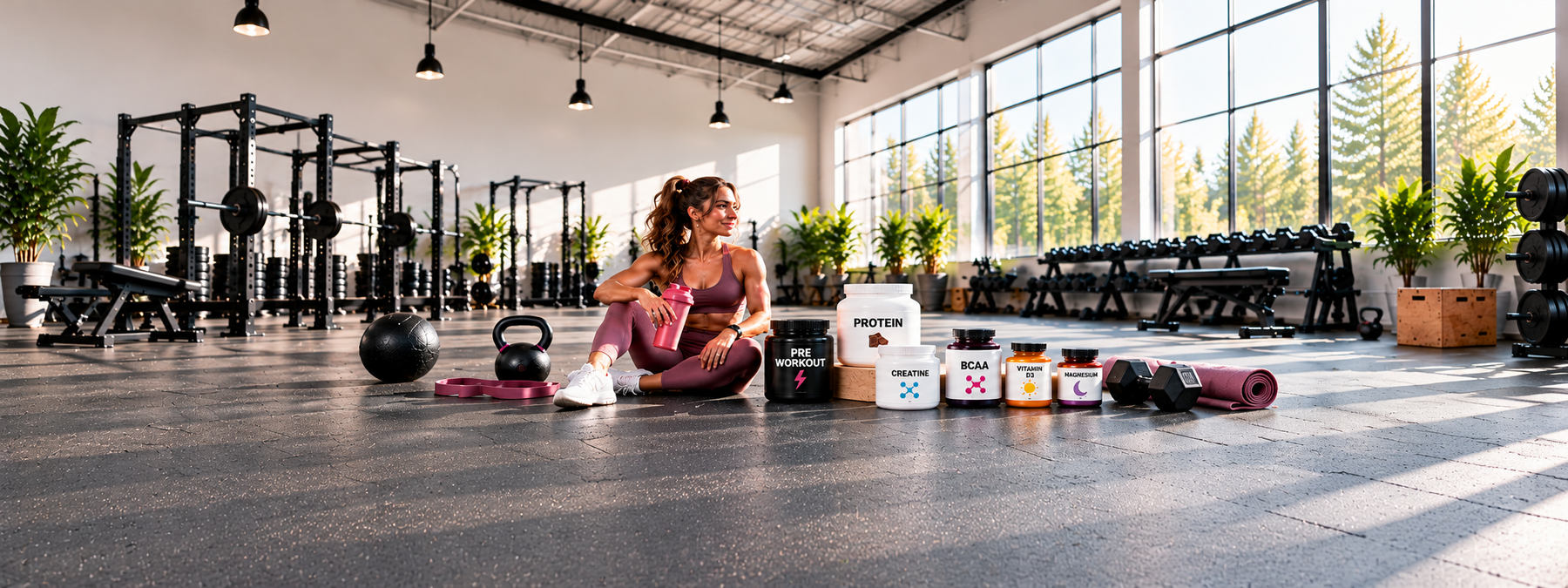 Sunlit Gym Fitness Supplement Scene