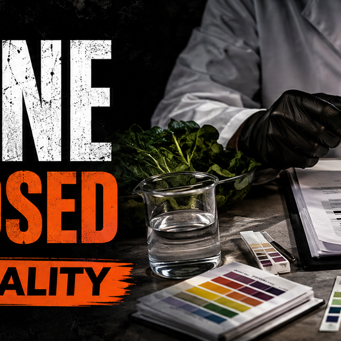 Researcher examining alkaline foods and pH strips with text Alkaline Diet Exposed – Claims vs. Reality