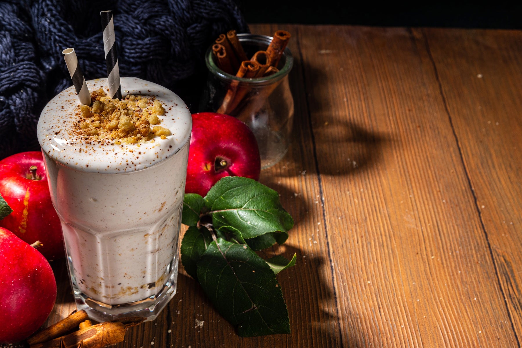 Apple pie flavored milkshake showing ways to add variety to a protein shake