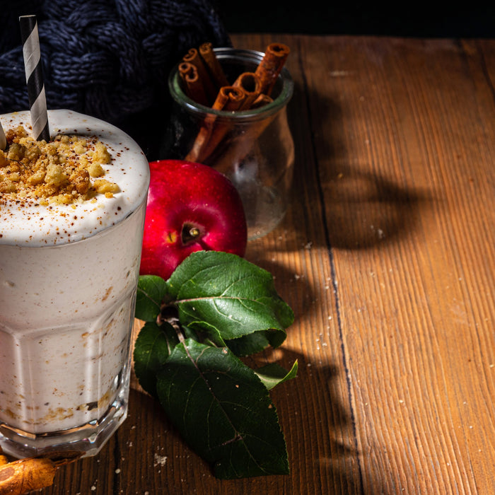 Apple pie flavored milkshake showing ways to add variety to a protein shake
