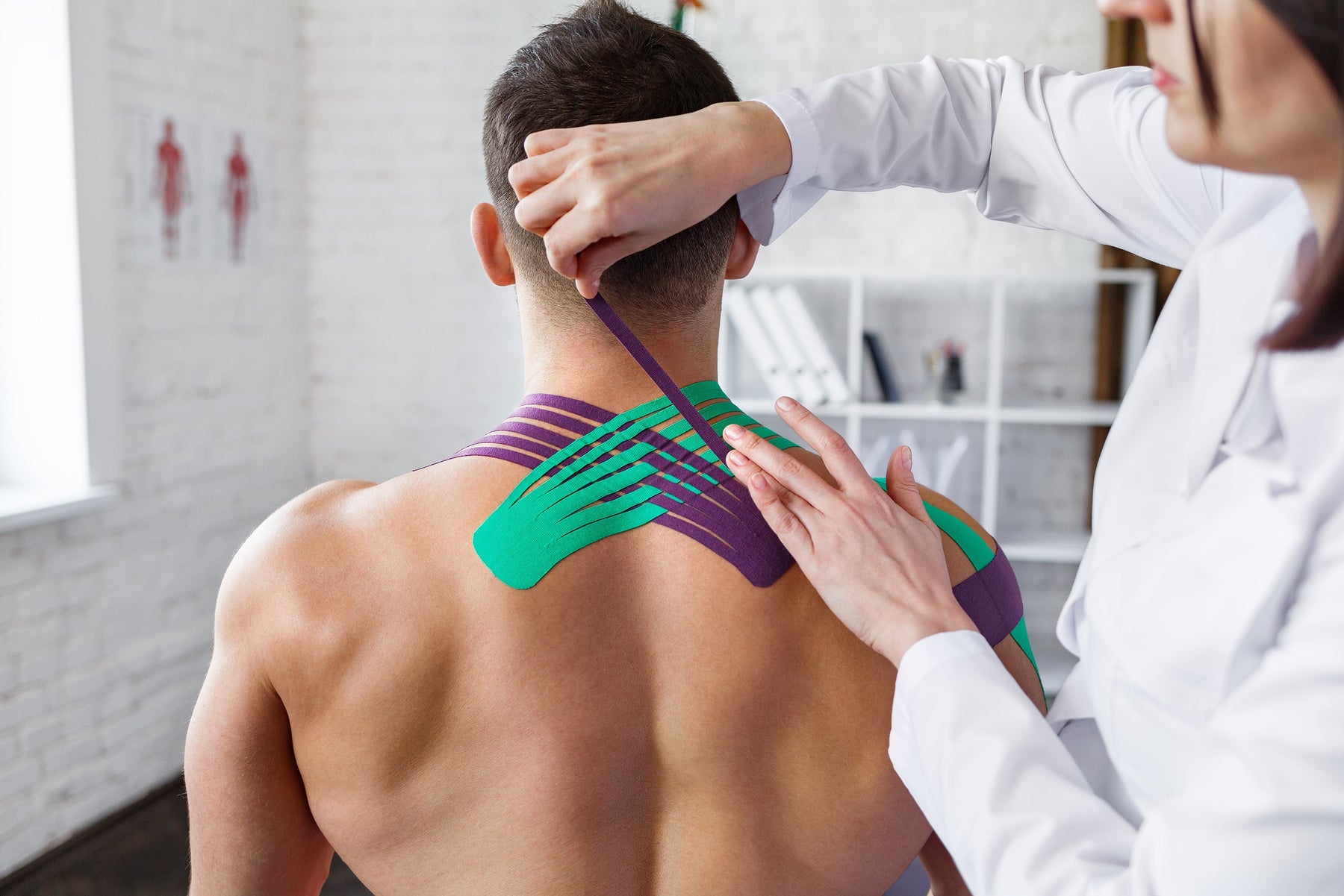 Kinesiology tape used in physical therapy for injury recovery