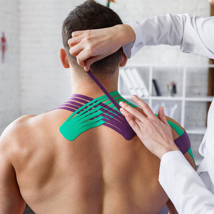 Kinesiology tape used in physical therapy for injury recovery