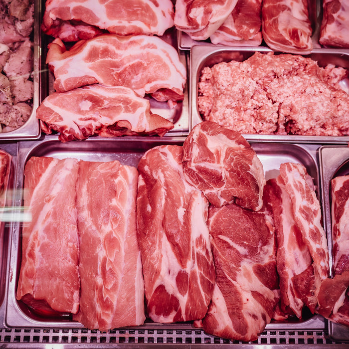 Raw meat display illustrating testosterone boosters and protein levels