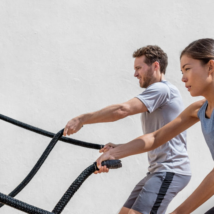 Group fitness boot camp class in session