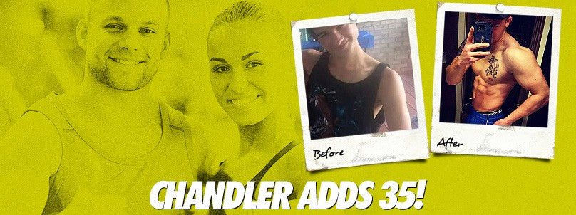 Chandler Troszak before and after adding 35 pounds from skinny