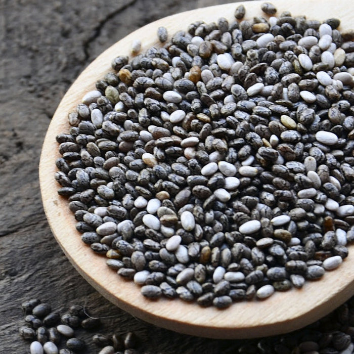 Bowl of chia seeds highlighting their health benefits