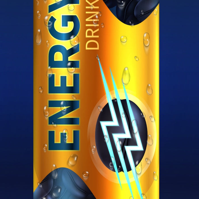 Energy drink cans illustrating the complete history of energy drinks
