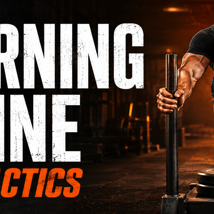Athlete pushing a weighted sled with text Fat-Burning Machine – 15 Proven Tactics