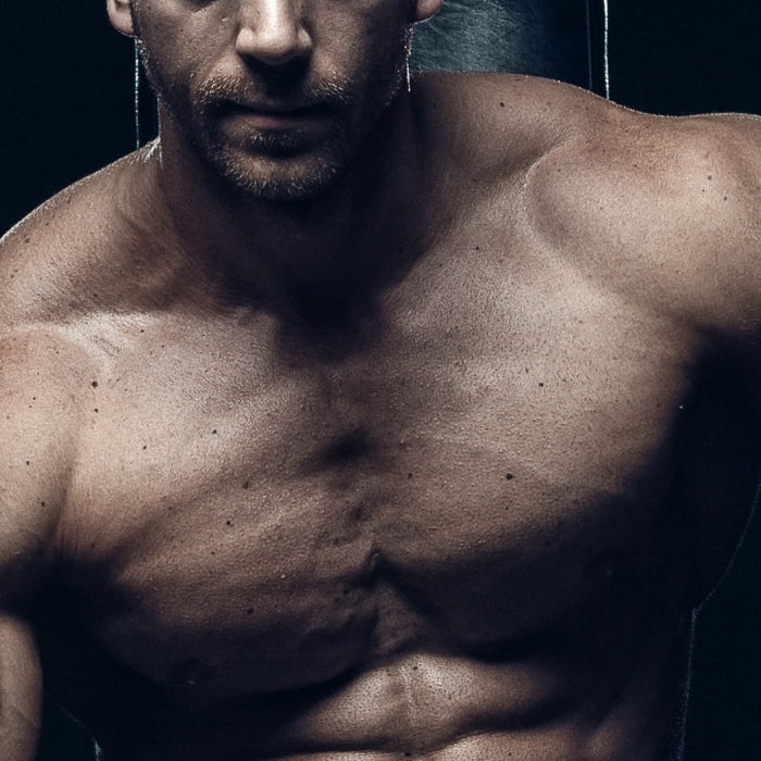 Bodybuilder's shoulders illustrating the dangers of synthol injections