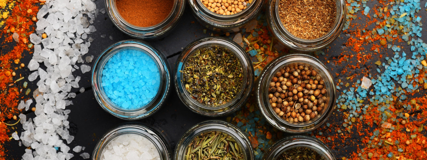 Assortment of herbs and spices to improve meal flavor and nutrition