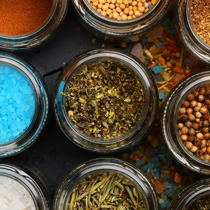Assortment of herbs and spices to improve meal flavor and nutrition
