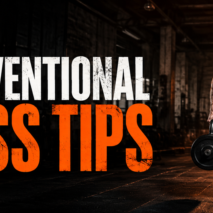 Athlete performing farmer carries with text 25 Unconventional Fat Loss Tips