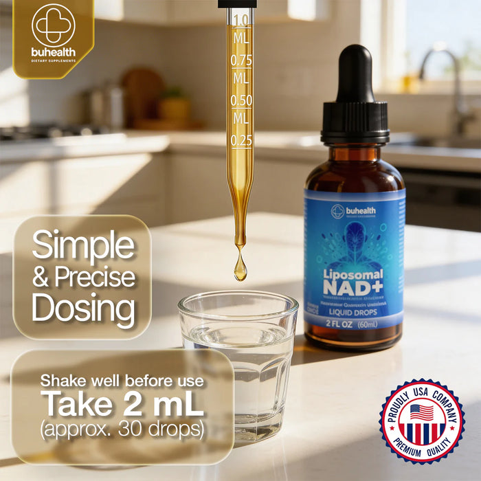 Liposomal NAD+ Liquid Drops | Resveratrol, Quercetin & Urolithin A | 2 FL OZ (60ml)