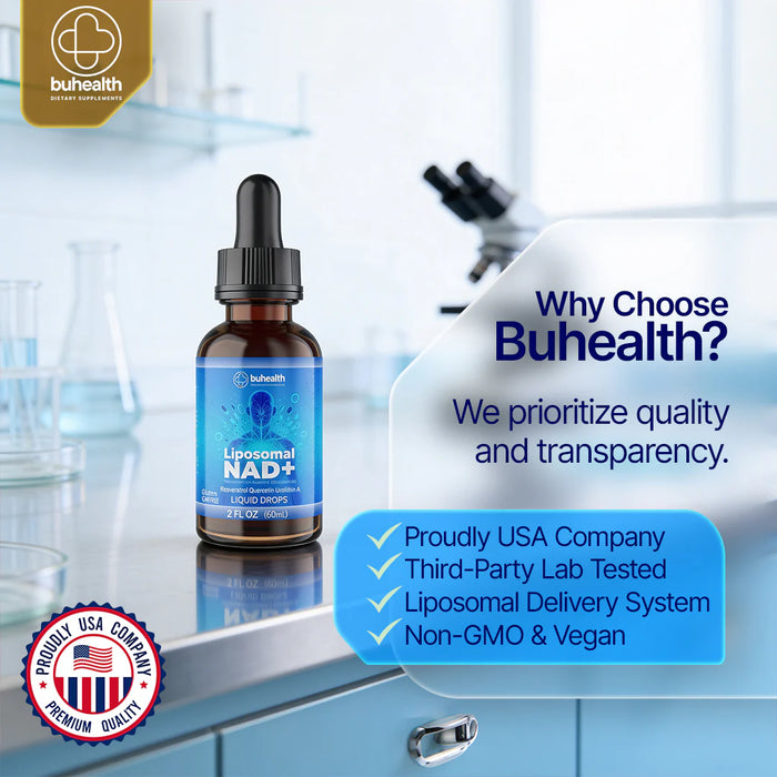 Liposomal NAD+ Liquid Drops | Resveratrol, Quercetin & Urolithin A | 2 FL OZ (60ml)