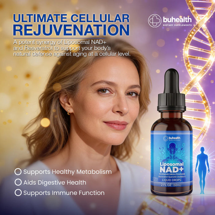 Liposomal NAD+ Liquid Drops | Resveratrol, Quercetin & Urolithin A | 2 FL OZ (60ml)