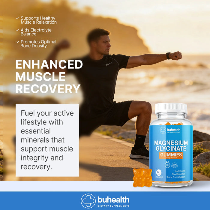 BUHEALTH Magnesium Glycinate Gummies (Orange Flavor), 1600mg