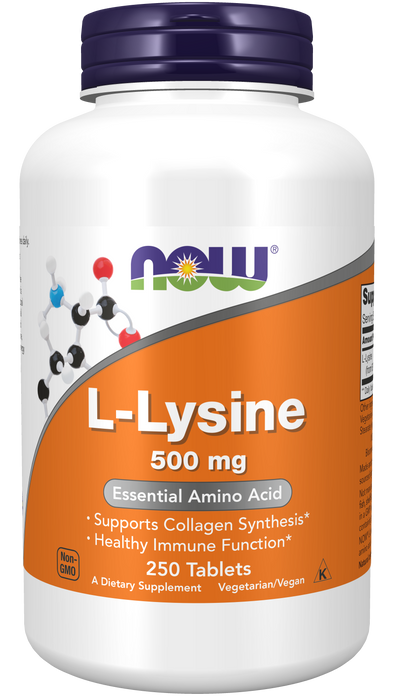 NOW Foods L-Lysine 500 mg, 250 tablets, front of bottle