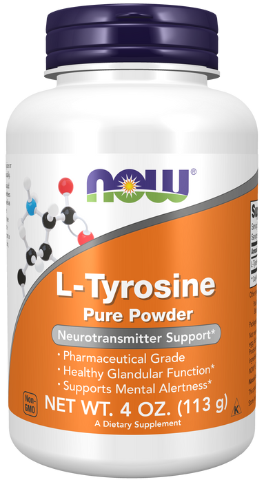 NOW Foods L-Tyrosine Powder, 4 oz, front of container