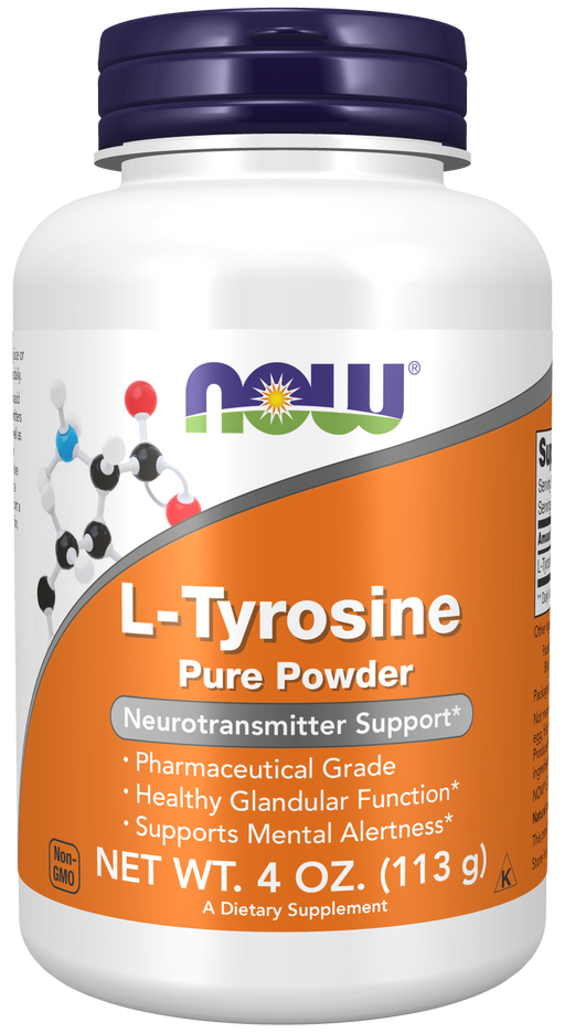 NOW Foods L-Tyrosine Powder, 4 oz, front of container