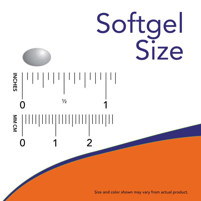 NOW Foods Vitamin D-3 400 IU, softgel size comparison chart