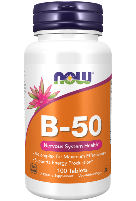 NOW Foods Vitamin B-50, 100 Tablets, front of bottle