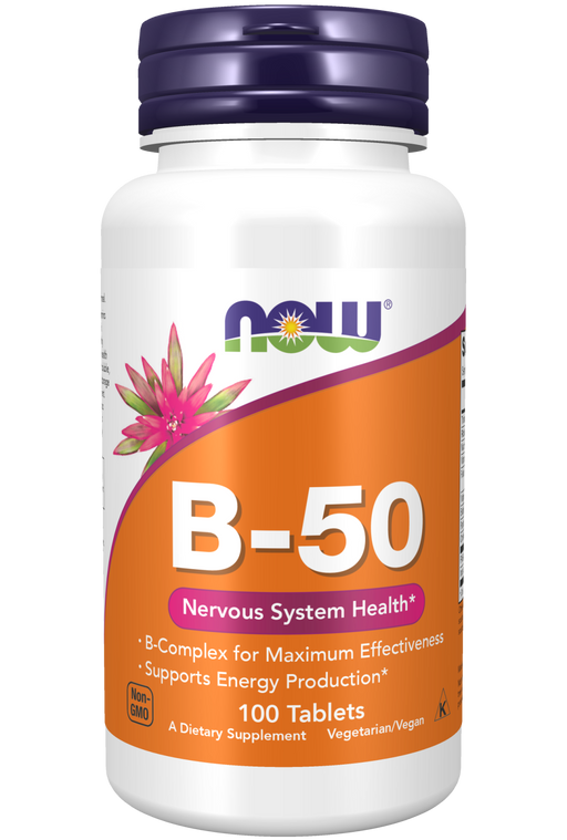 NOW Foods Vitamin B-50, 100 Tablets, front of bottle