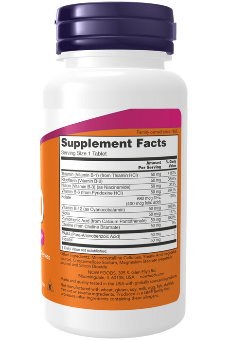 NOW Foods Vitamin B-50, 100 Tablets, right side panel