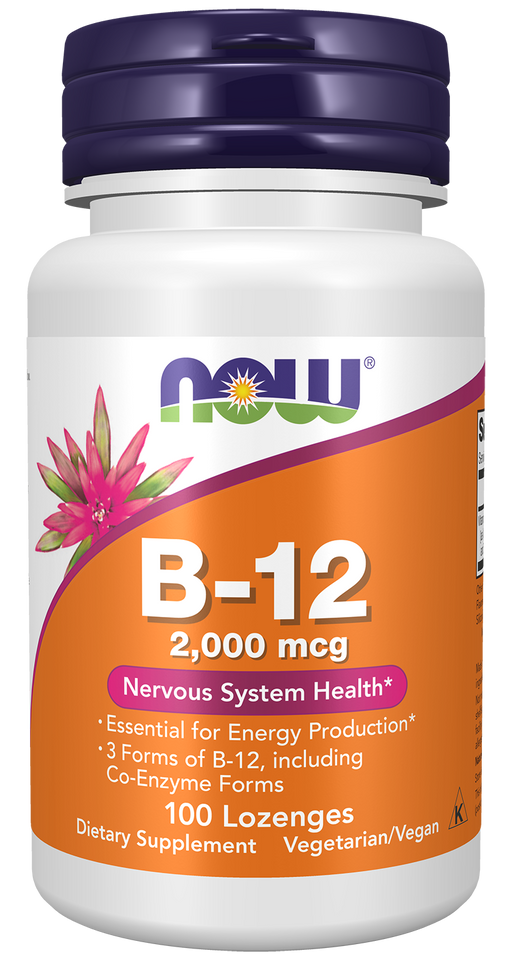 NOW Foods Vitamin B-12 2000 mcg, 100 Lozenges, front of bottle
