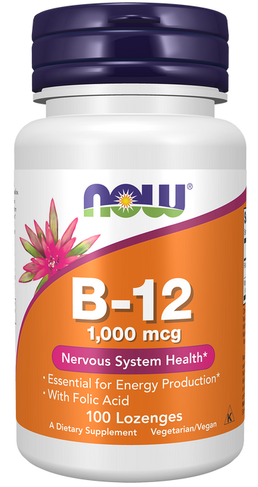 NOW Foods Vitamin B-12 1000 mcg, 100 Lozenges, front of bottle