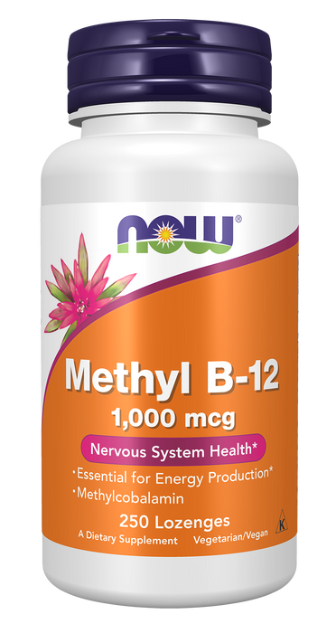 NOW Foods Methyl B-12 1,000 mcg Lozenges, 250 count, front of bottle