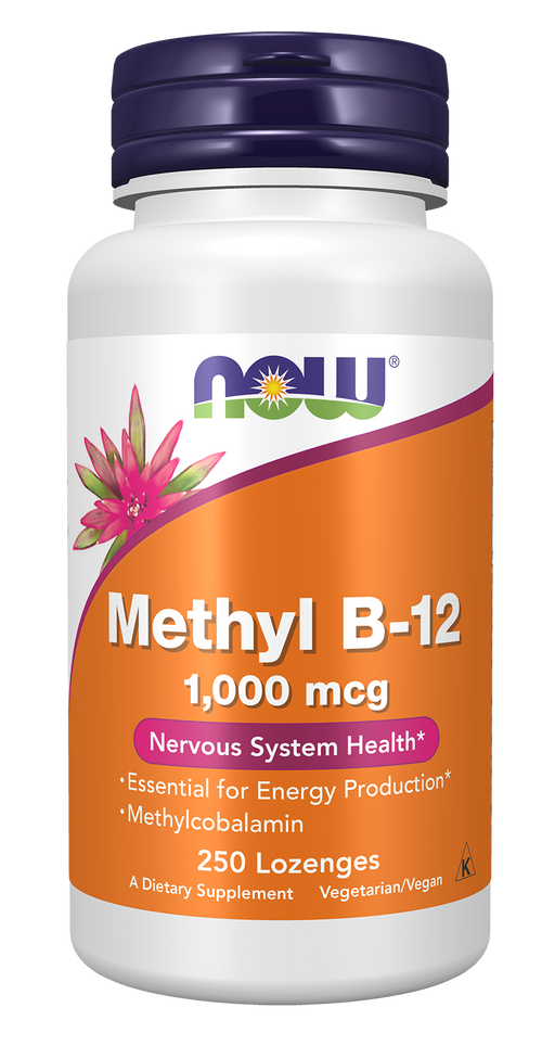 NOW Foods Methyl B-12 1,000 mcg Lozenges, 250 count, front of bottle