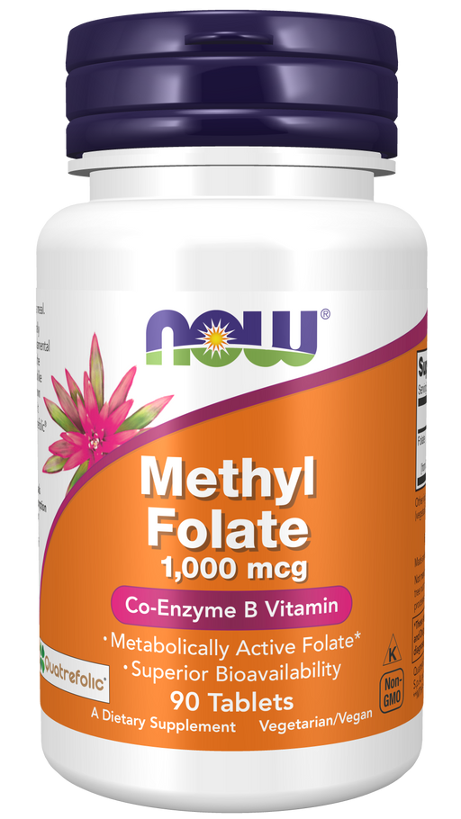 NOW Foods Methyl Folate 1,000 mcg Tablets, 90 count, front of bottle