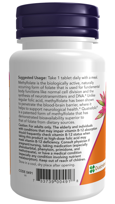 NOW Foods Methyl Folate 1,000 mcg Tablets, left side label