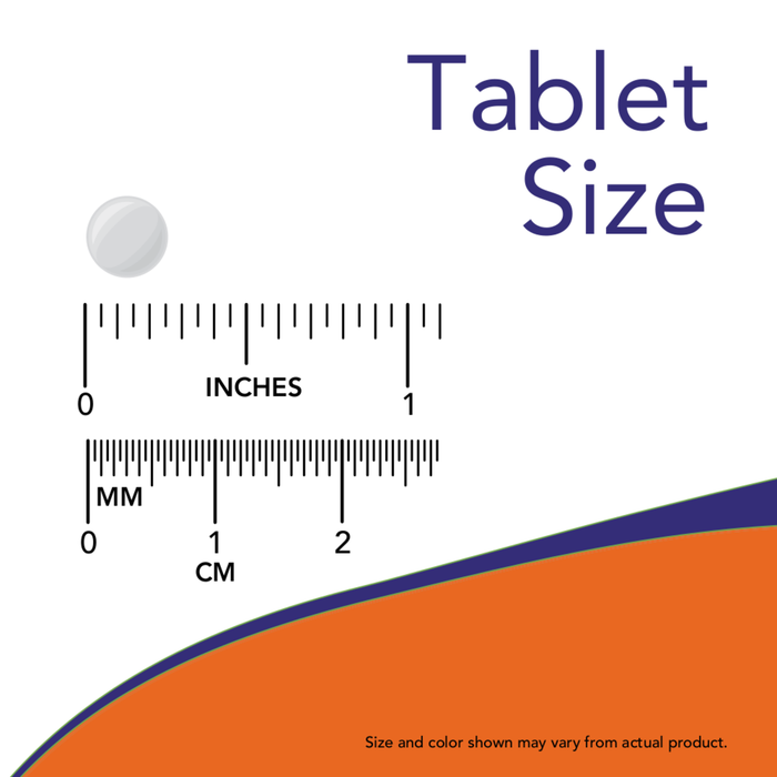 NOW Foods Methyl Folate 1,000 mcg Tablets, tablet size reference chart