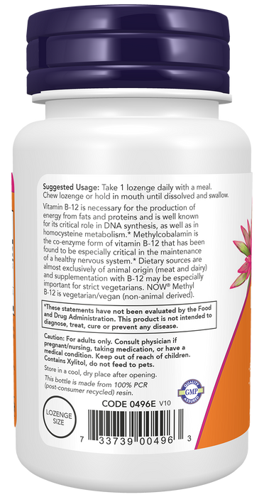 NOW Foods Methyl B-12 5,000 mcg Lozenges, left side label