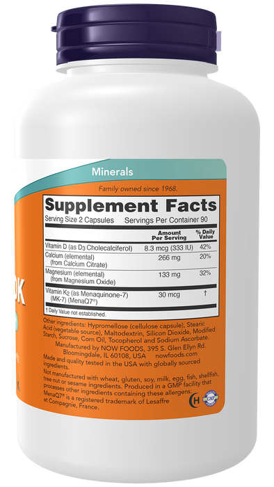 NOW Foods Cal-Mag DK, 180 Capsules, right side of bottle